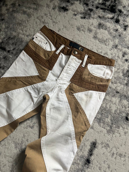 00s Just Cavalli Geometrical Relaxed Tricolor Beige White Pants (XS/S)