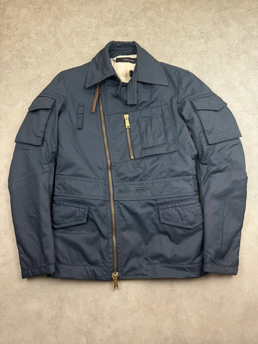 AW2007 Dsquared2 Navy Nylon Asymmetrical Multi-Pocket Jacket XevScIu 1
