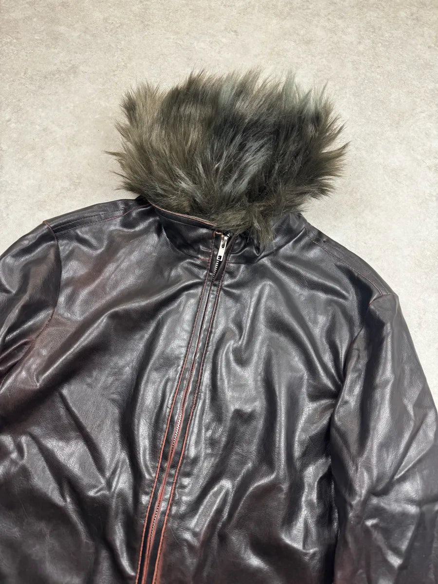 2000s Gianfranco Ferré Dark Brown Leather Detachable Faux Fur Collar Leather Jacket hJuvFHWs 6