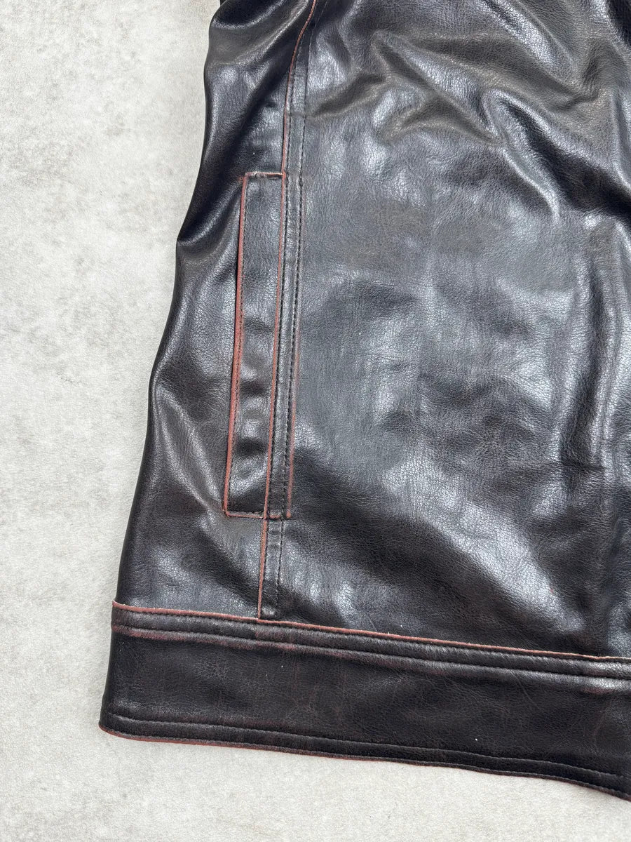 2000s Gianfranco Ferré Dark Brown Leather Detachable Faux Fur Collar Leather Jacket hJuvFHWs 12