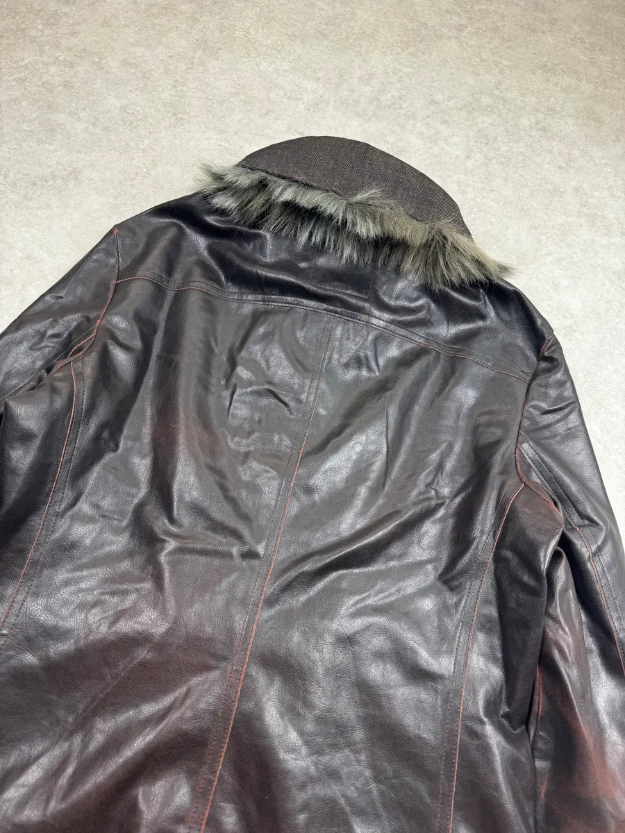 2000s Gianfranco Ferré Dark Brown Leather Detachable Faux Fur Collar Leather Jacket hJuvFHWs 8