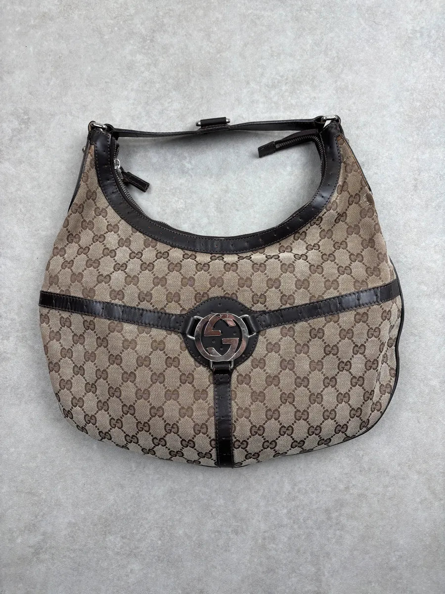 Gucci Brown Canvas GG Monogram Interlocking G Shoulder Bag rzNPmlvS 0