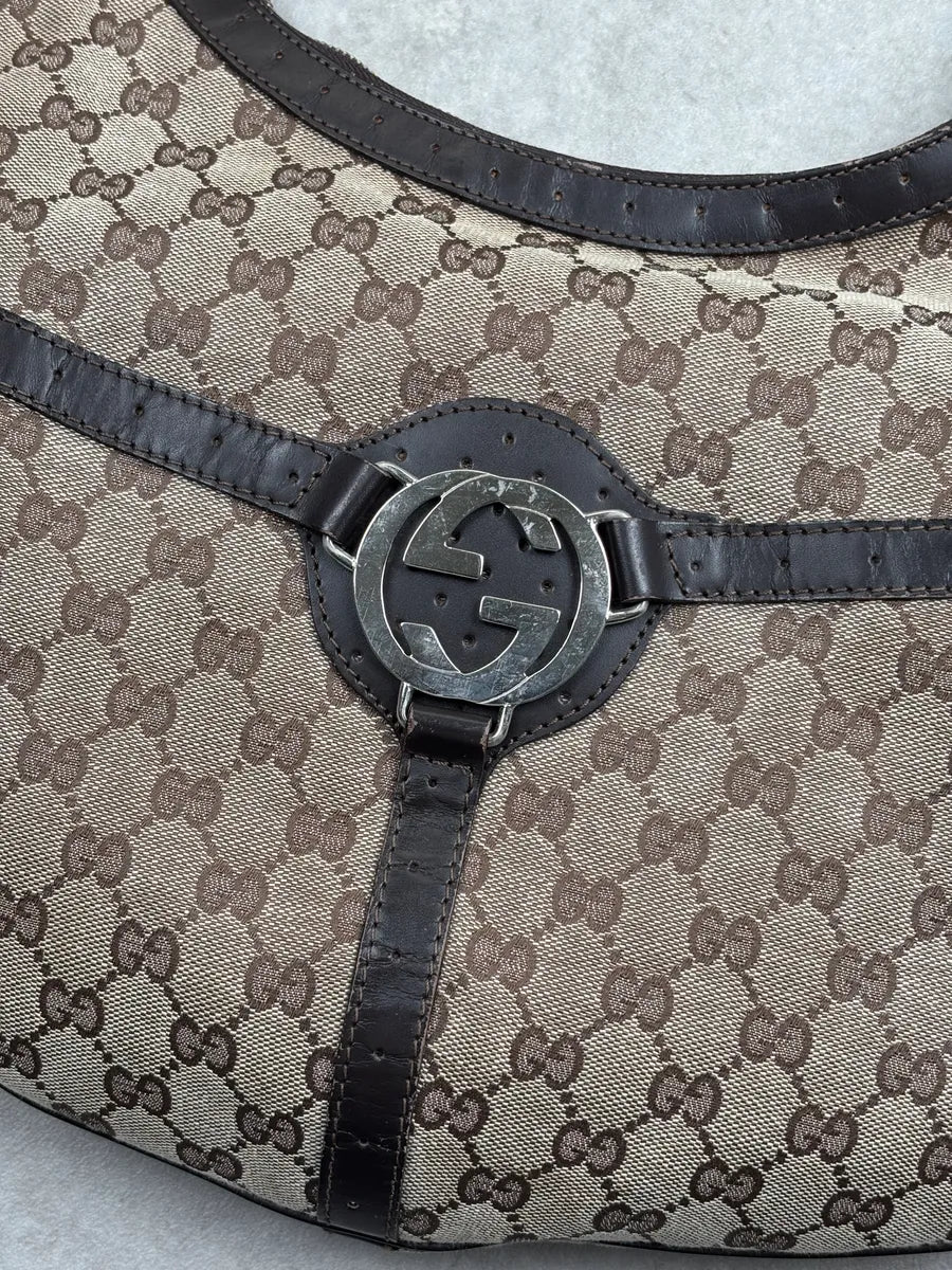 Gucci Brown Canvas GG Monogram Interlocking G Shoulder Bag rzNPmlvS 5