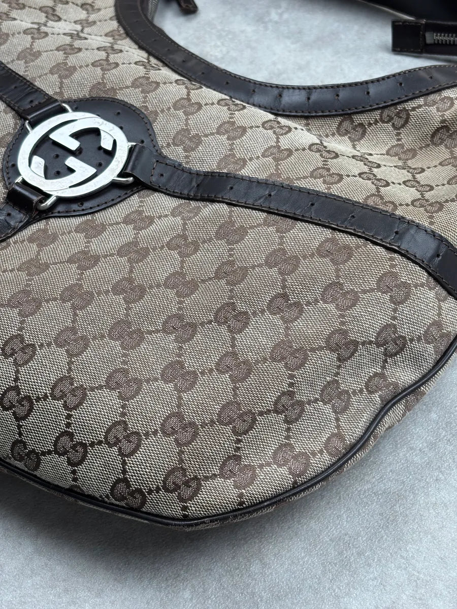 Gucci Brown Canvas GG Monogram Interlocking G Shoulder Bag rzNPmlvS 10