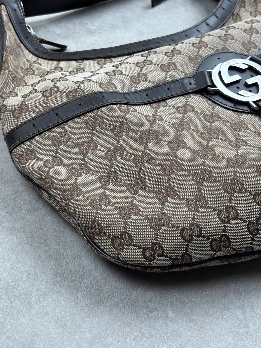 Gucci Brown Canvas GG Monogram Interlocking G Shoulder Bag rzNPmlvS 11