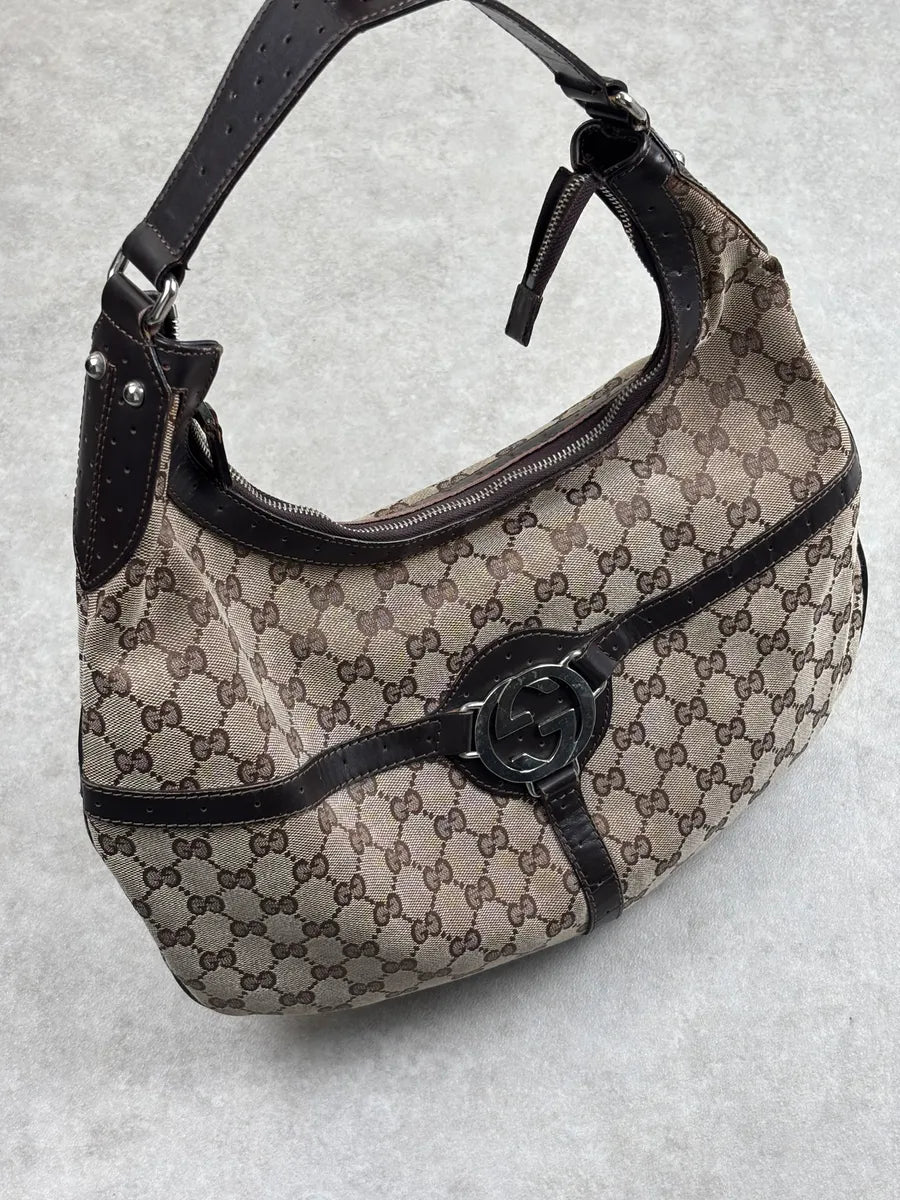 Gucci Brown Canvas GG Monogram Interlocking G Shoulder Bag rzNPmlvS 3