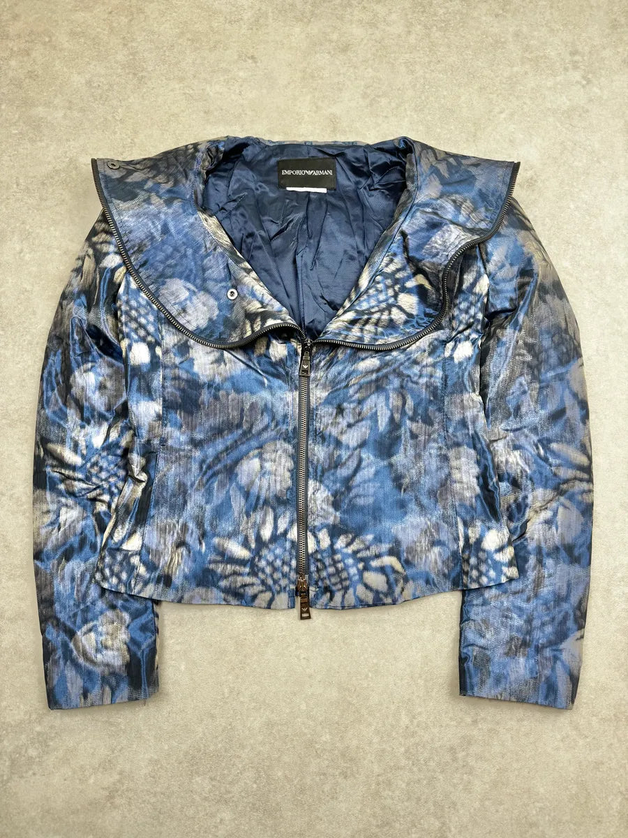 AW2009 Emporio Armani Blue Iridescent Collar Floral Light Jacket IauYlqf 1