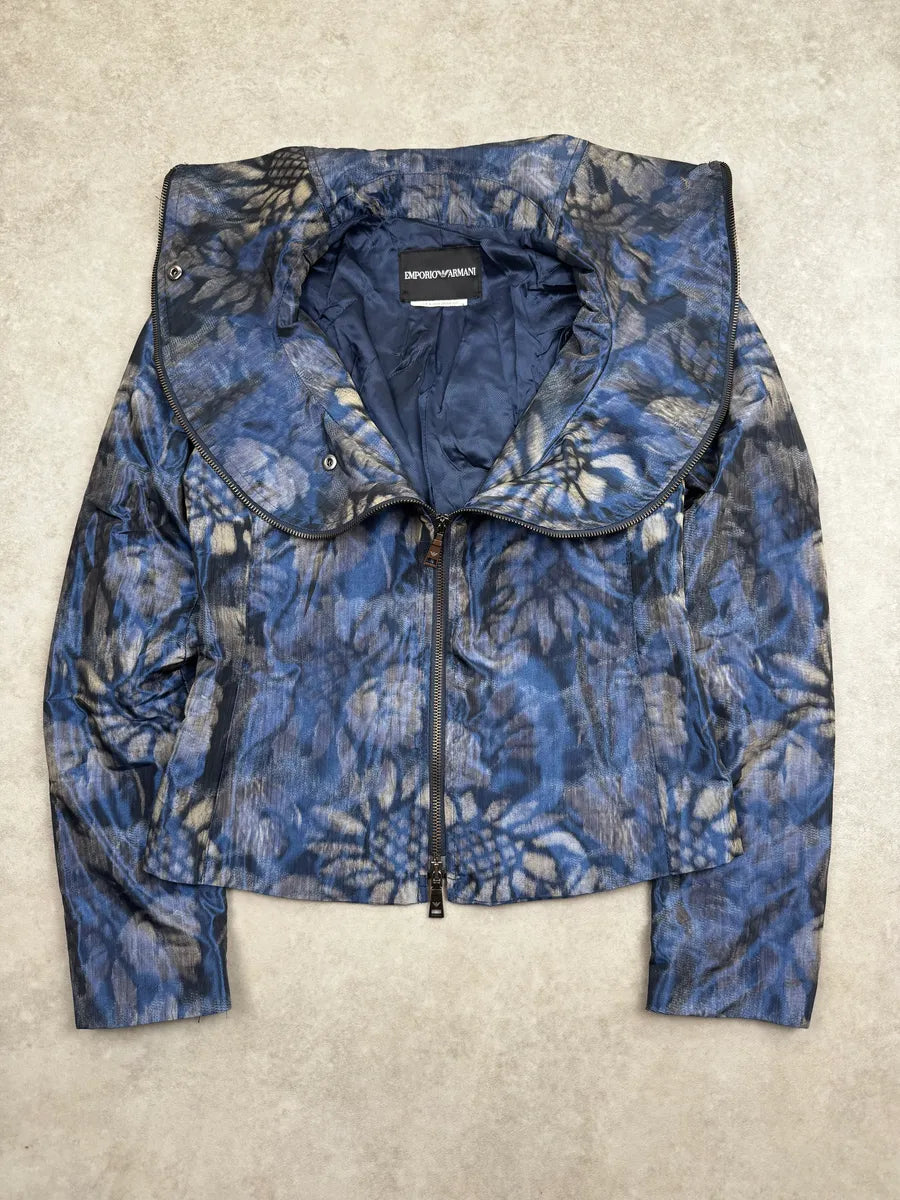 AW2009 Emporio Armani Blue Iridescent Collar Floral Light Jacket IauYlqf 0