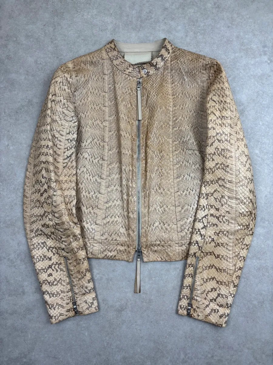 SS2000 Prada Beige Python Moto Zip-Up Leather Jacket zVxgegAv 0