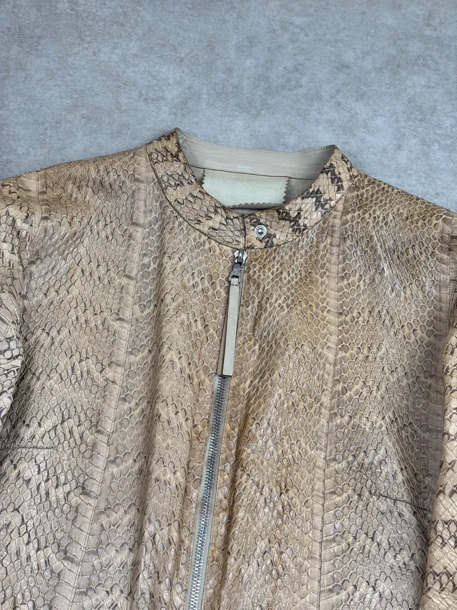 SS2000 Prada Beige Python Moto Zip-Up Leather Jacket zVxgegAv 5