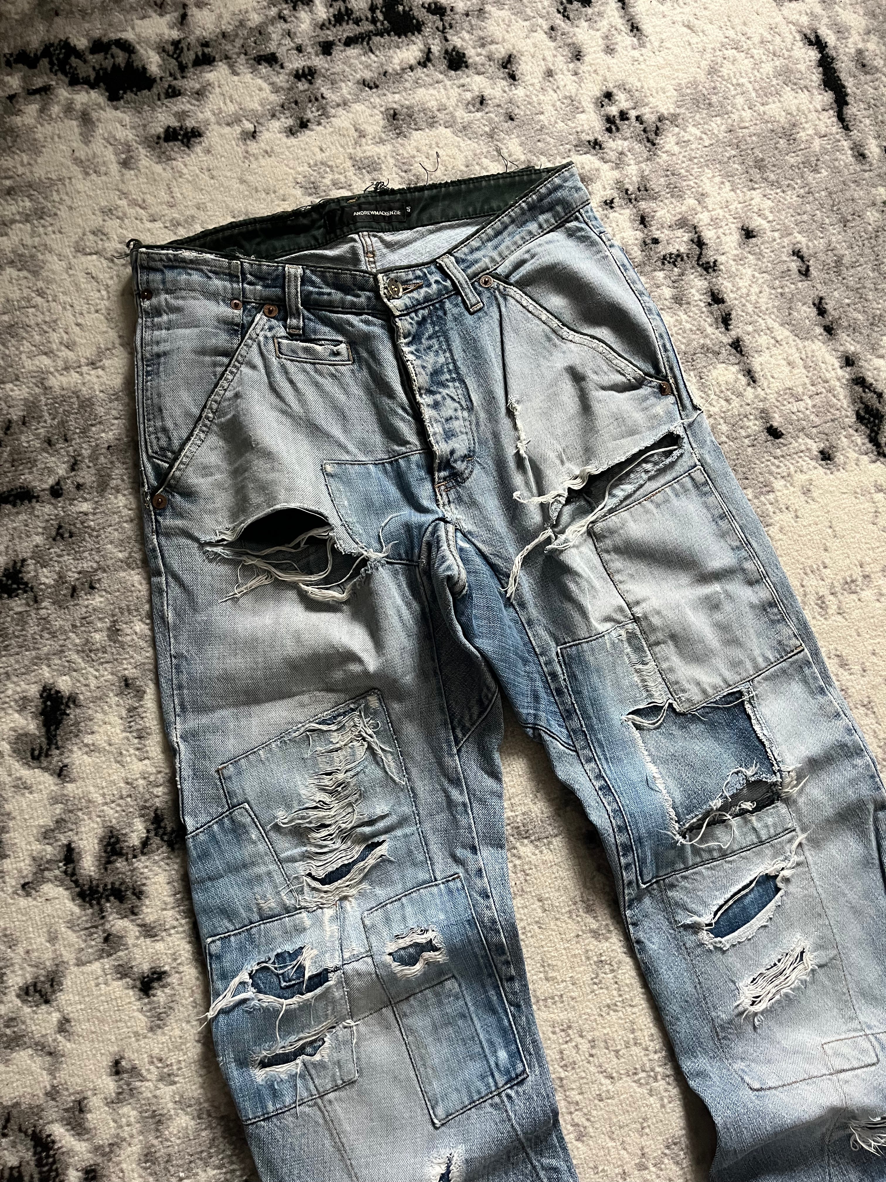 90s Andrew Mackenzie Biker Distressed Patch Jeans (M)