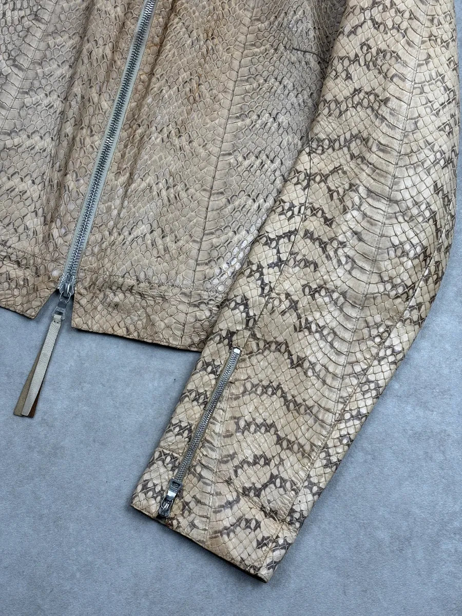 SS2000 Prada Beige Python Moto Zip-Up Leather Jacket zVxgegAv 6