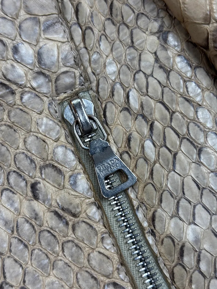 SS2000 Prada Beige Python Moto Zip-Up Leather Jacket zVxgegAv 9