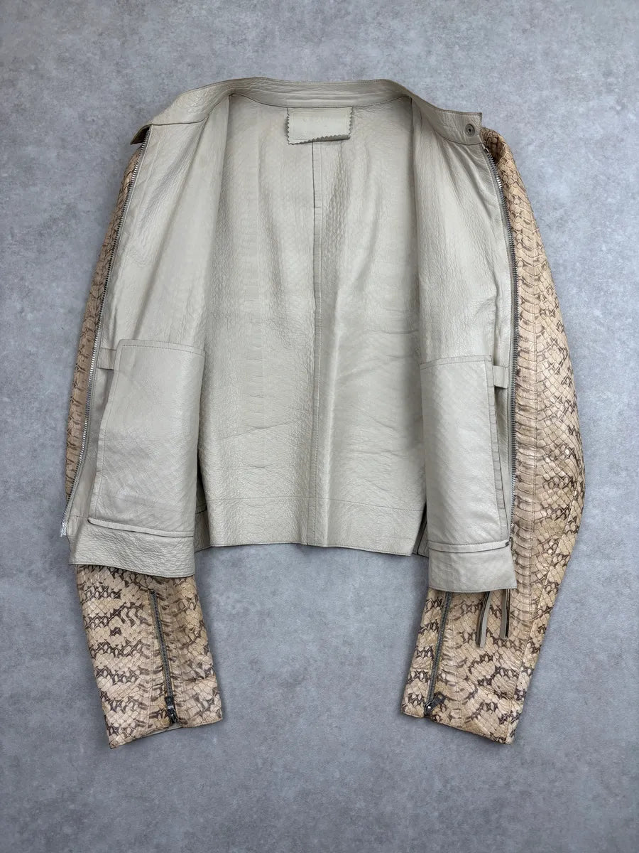 SS2000 Prada Beige Python Moto Zip-Up Leather Jacket zVxgegAv 3