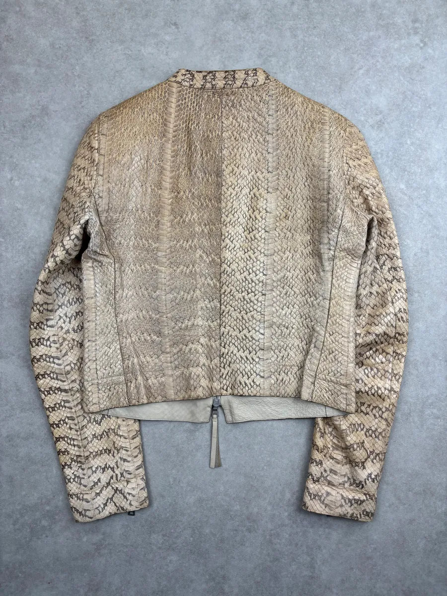 SS2000 Prada Beige Python Moto Zip-Up Leather Jacket zVxgegAv 4