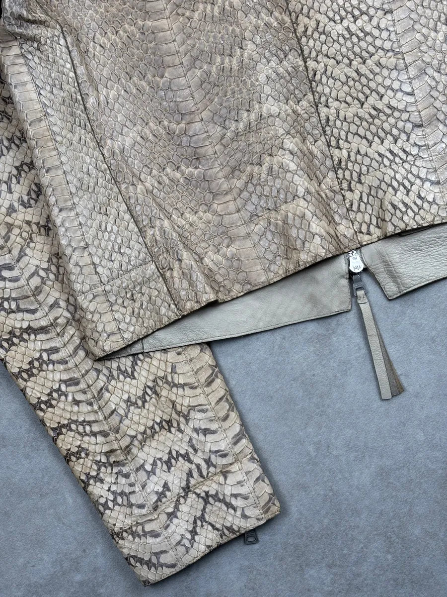 SS2000 Prada Beige Python Moto Zip-Up Leather Jacket zVxgegAv 11
