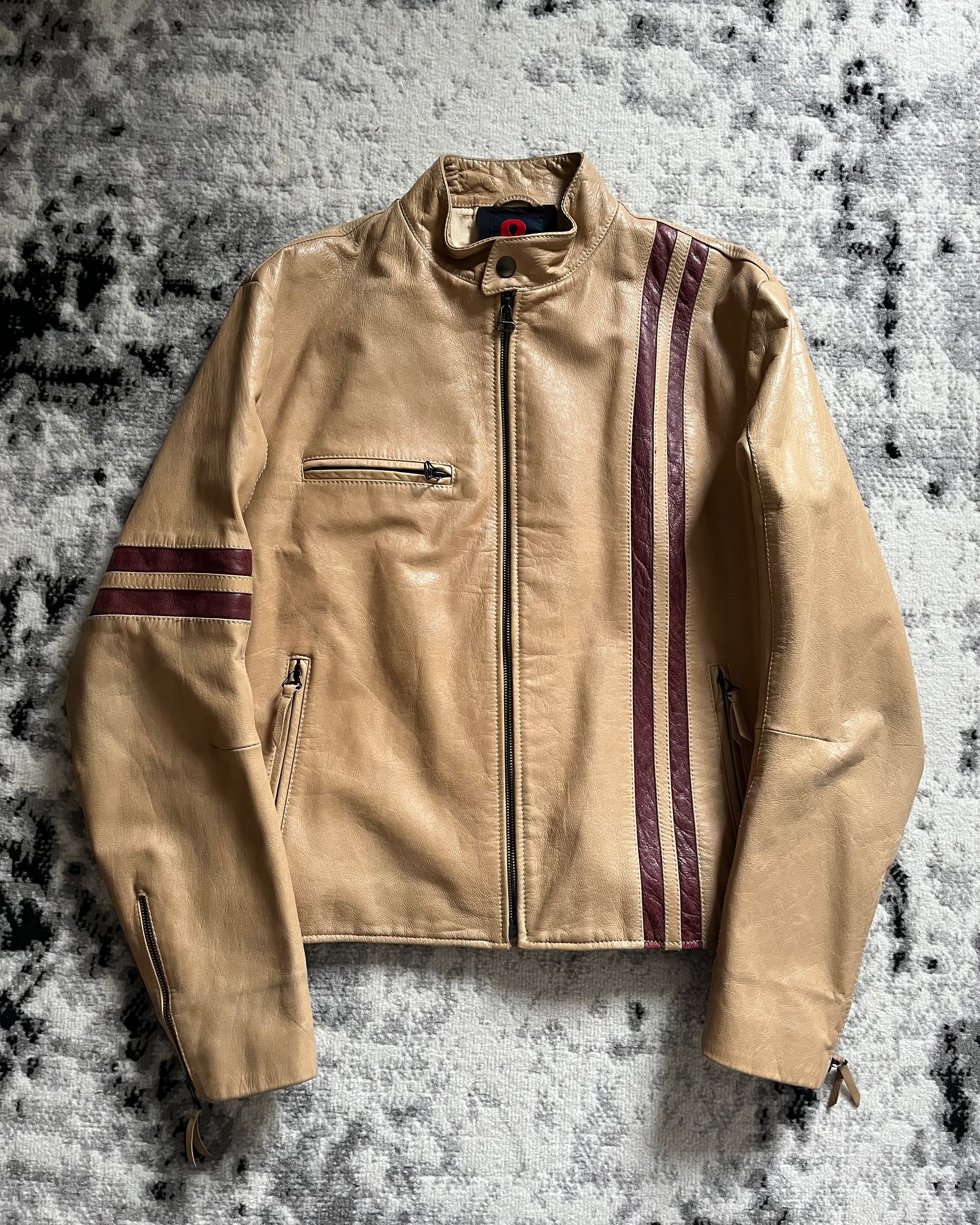 ジャケット・アウター 00s DOLCE&GABBANA rib riders jacket 00s Dolce & Gabbana Stripes Beige Leather Biker Racer Jacket (M/L
