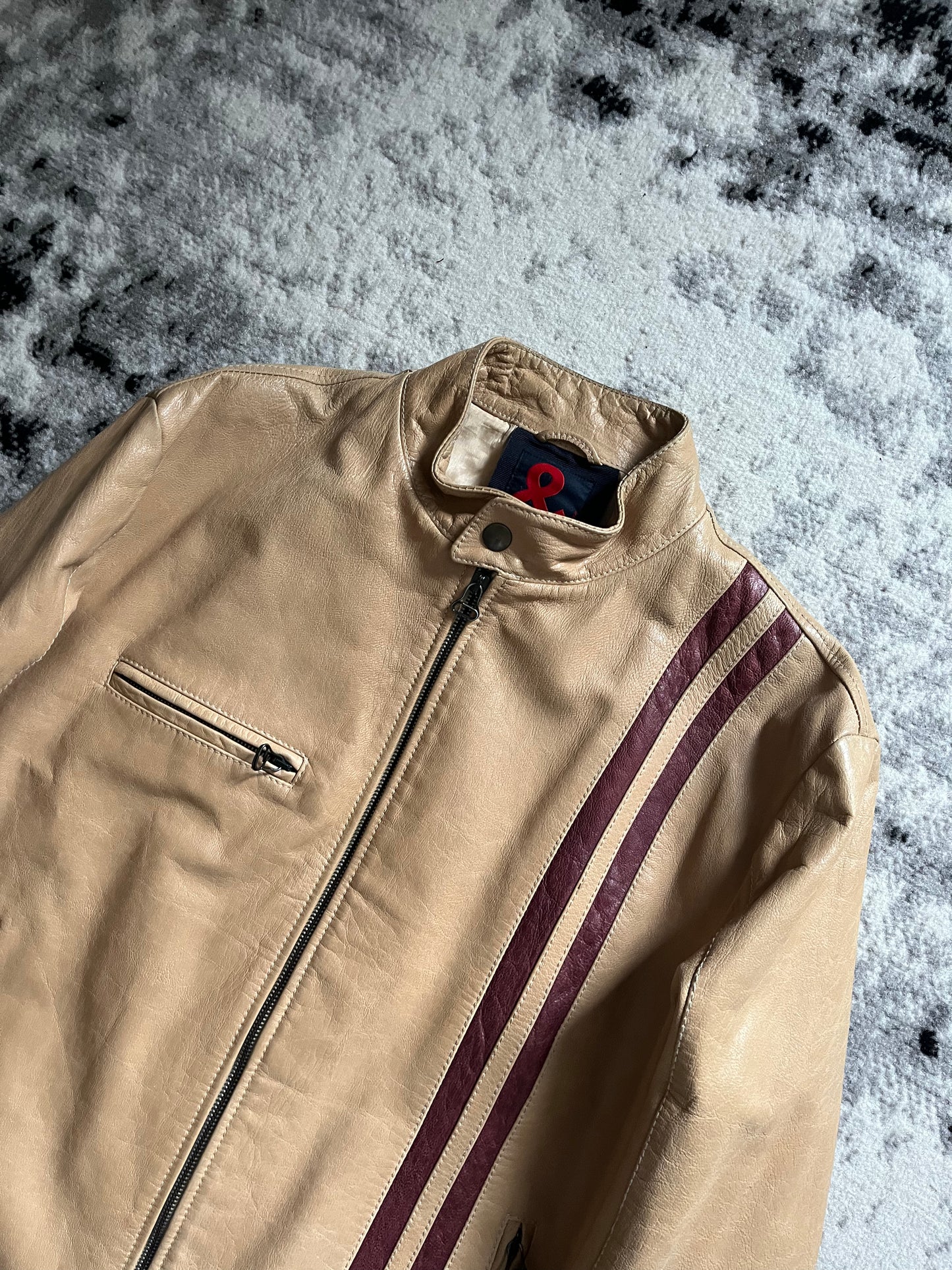 00s Dolce & Gabbana Stripes Beige Leather Biker Racer Jacket (M/L)