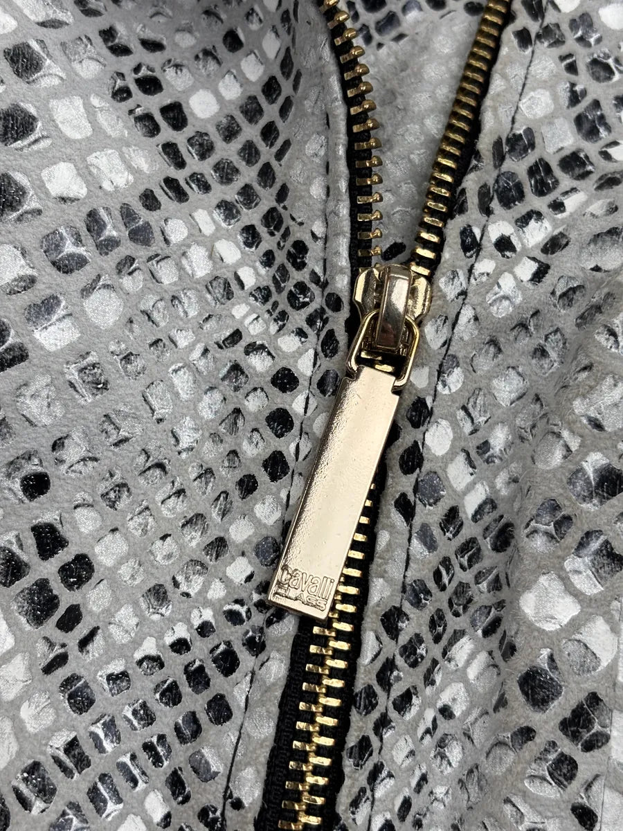 SS2015 Cavalli Class Silver Snake Print Perfecto Leather Jacket LgEZlbgq 6