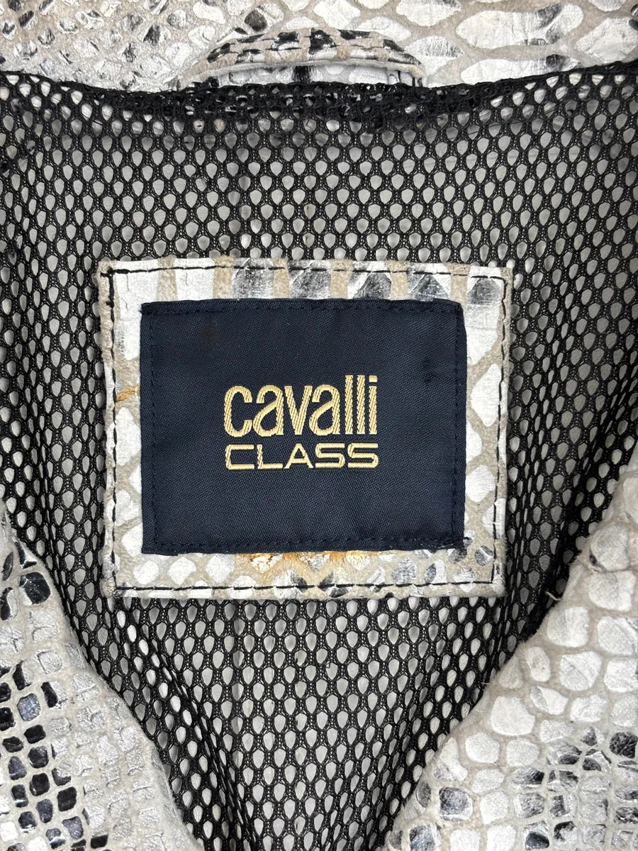 SS2015 Cavalli Class Silver Snake Print Perfecto Leather Jacket LgEZlbgq 12