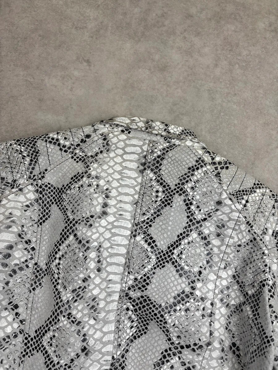 SS2015 Cavalli Class Silver Snake Print Perfecto Leather Jacket LgEZlbgq 8