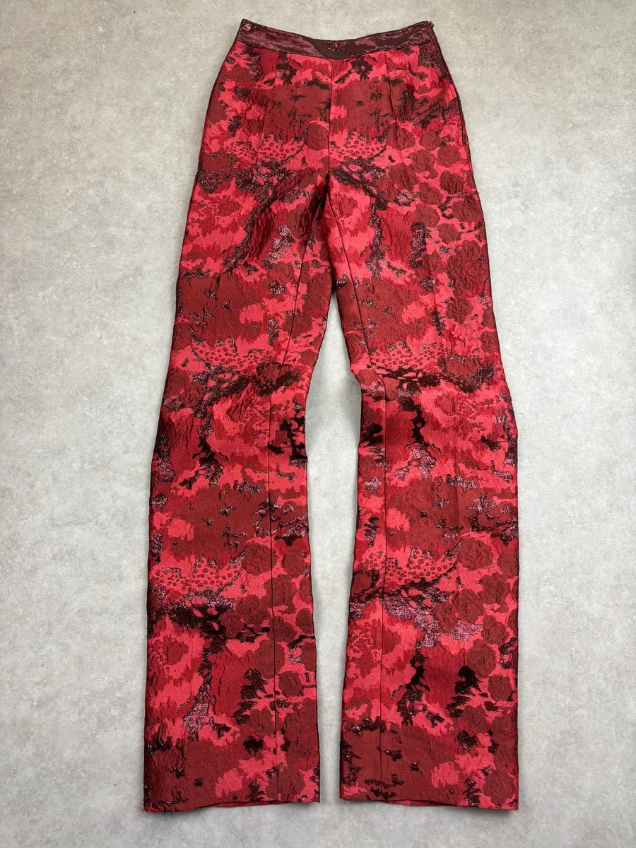 SS2015 Dsquared2 Red Floral Jacquard Metallic Waistband Pants kNmjwiuq 3