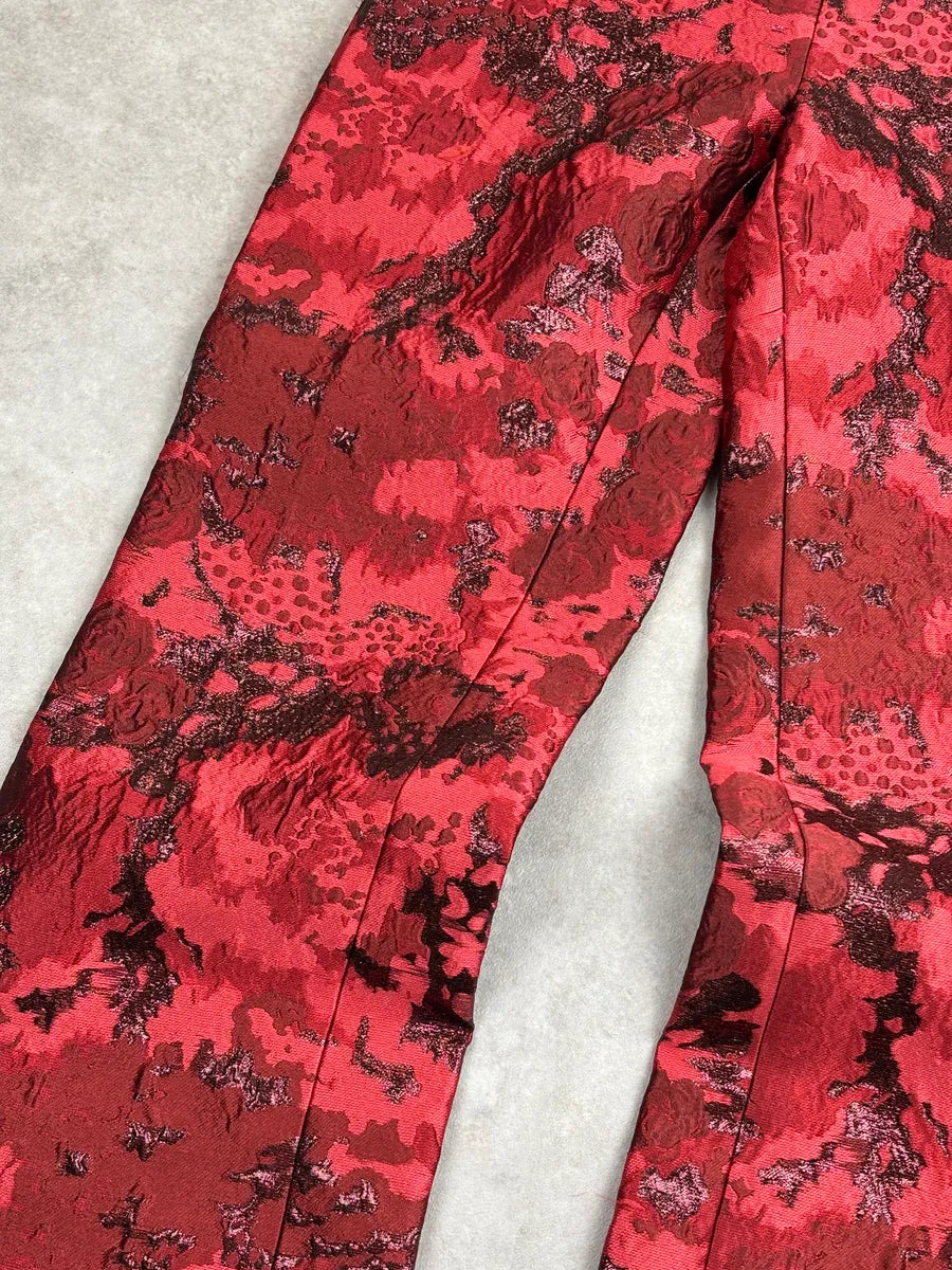 SS2015 Dsquared2 Red Floral Jacquard Metallic Waistband Pants kNmjwiuq 5