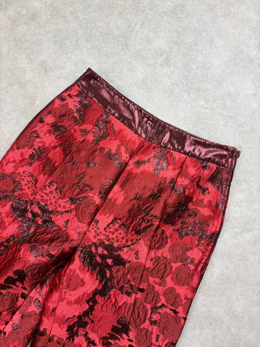 SS2015 Dsquared2 Red Floral Jacquard Metallic Waistband Pants kNmjwiuq 6
