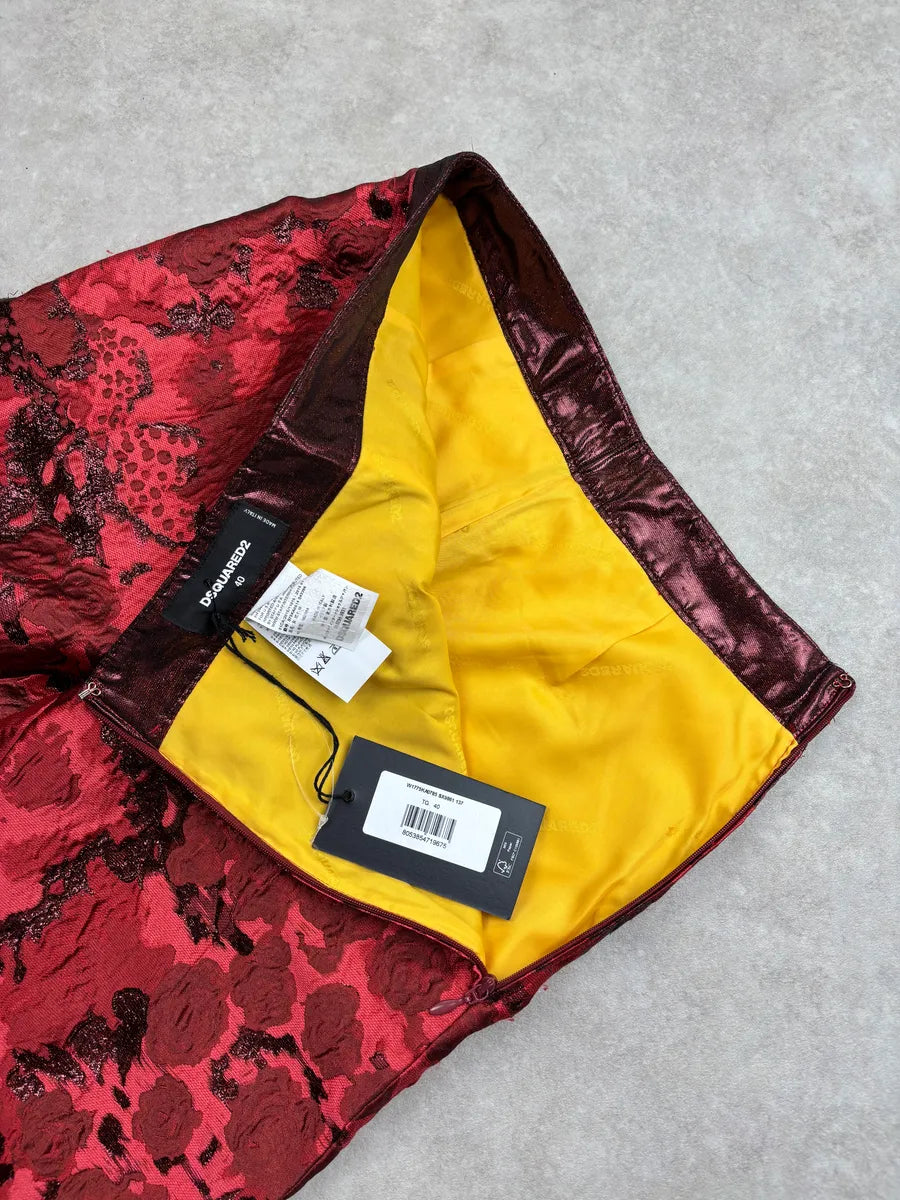 SS2015 Dsquared2 Red Floral Jacquard Metallic Waistband Pants kNmjwiuq 11
