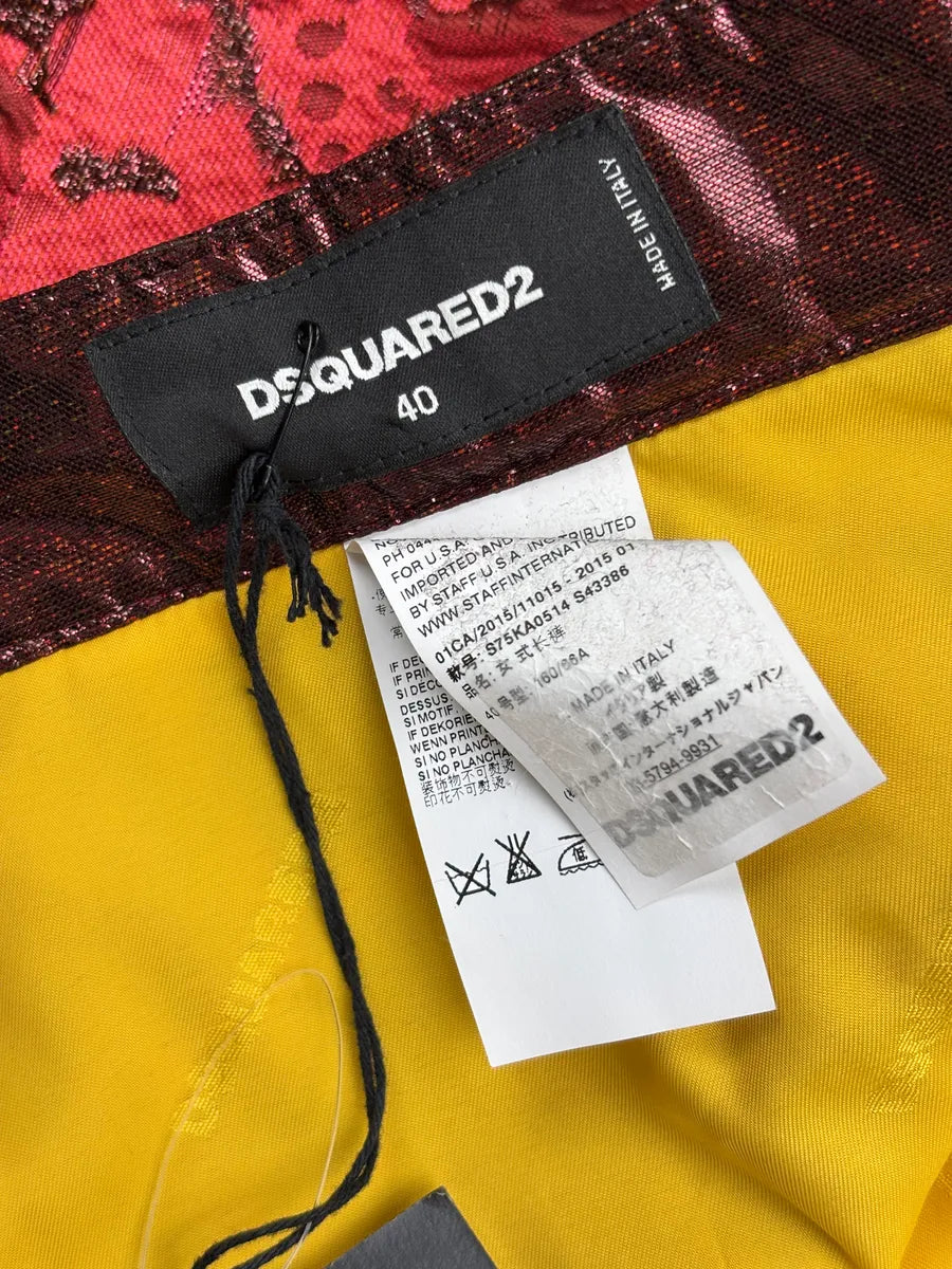 SS2015 Dsquared2 Red Floral Jacquard Metallic Waistband Pants kNmjwiuq 12