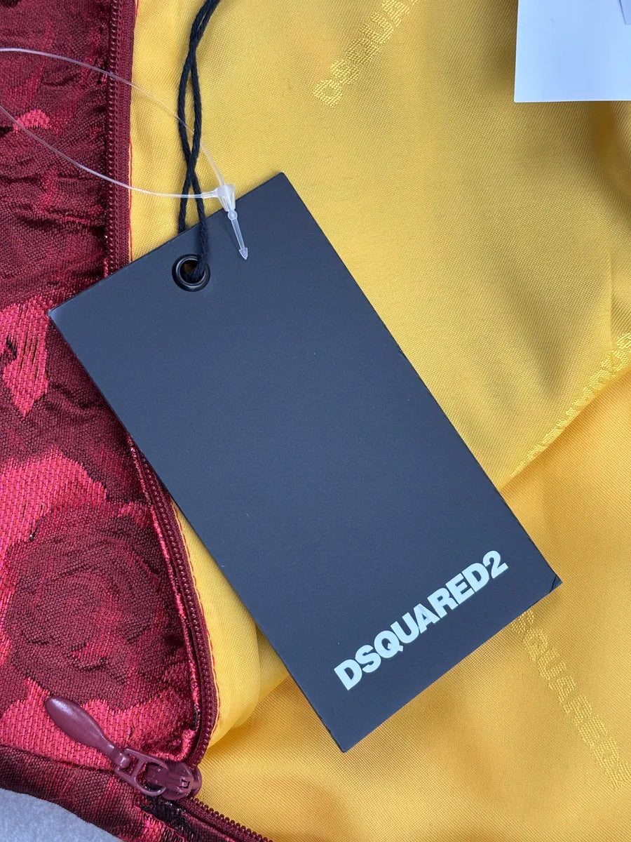 SS2015 Dsquared2 Red Floral Jacquard Metallic Waistband Pants kNmjwiuq 15