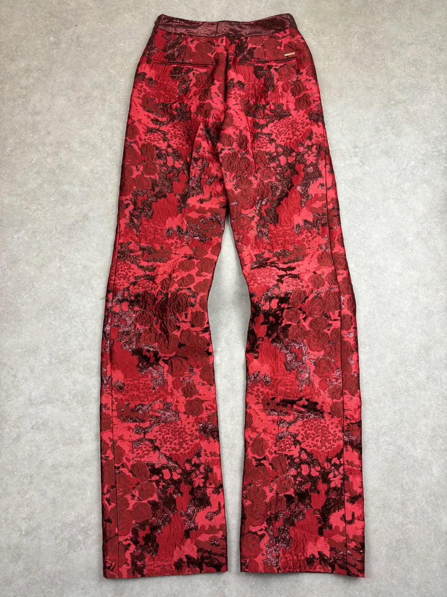 SS2015 Dsquared2 Red Floral Jacquard Metallic Waistband Pants kNmjwiuq 4