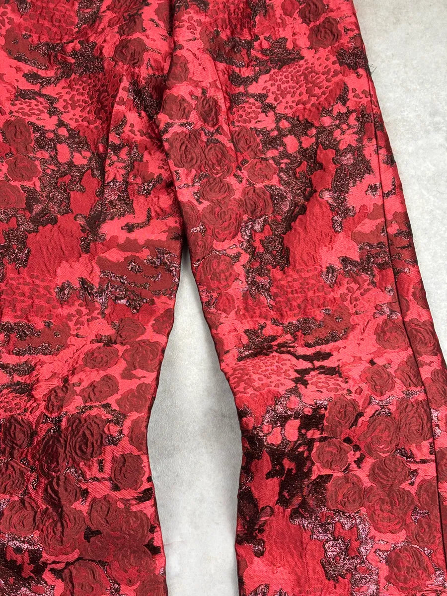 SS2015 Dsquared2 Red Floral Jacquard Metallic Waistband Pants kNmjwiuq 7