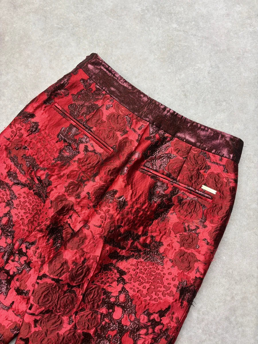 SS2015 Dsquared2 Red Floral Jacquard Metallic Waistband Pants kNmjwiuq 8