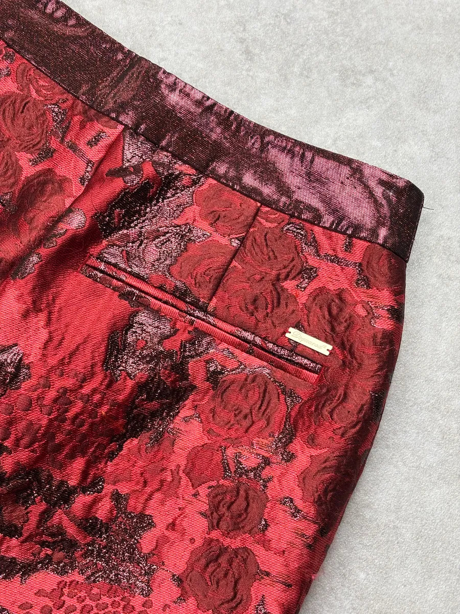 SS2015 Dsquared2 Red Floral Jacquard Metallic Waistband Pants kNmjwiuq 9
