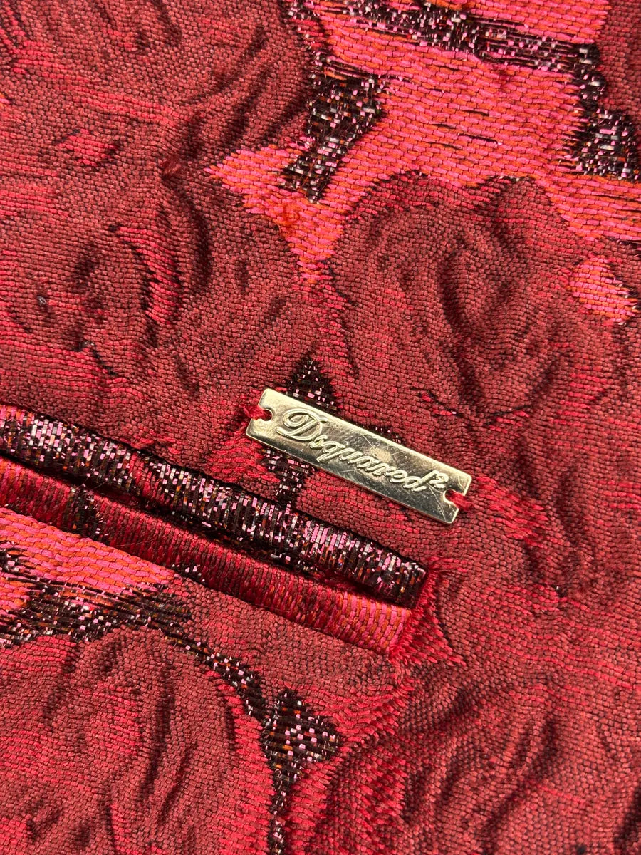 SS2015 Dsquared2 Red Floral Jacquard Metallic Waistband Pants kNmjwiuq 10