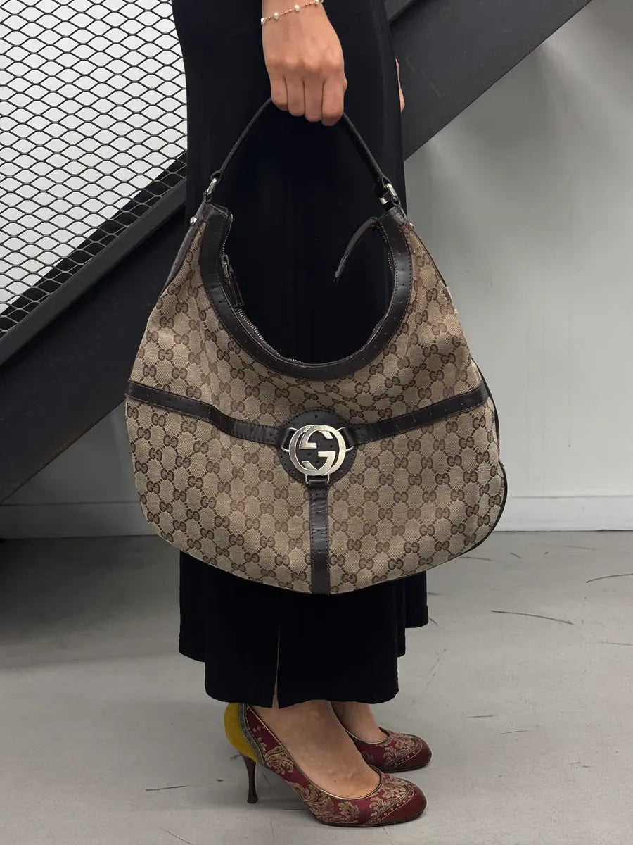Gucci Brown Canvas GG Monogram Interlocking G Shoulder Bag rzNPmlvS 1
