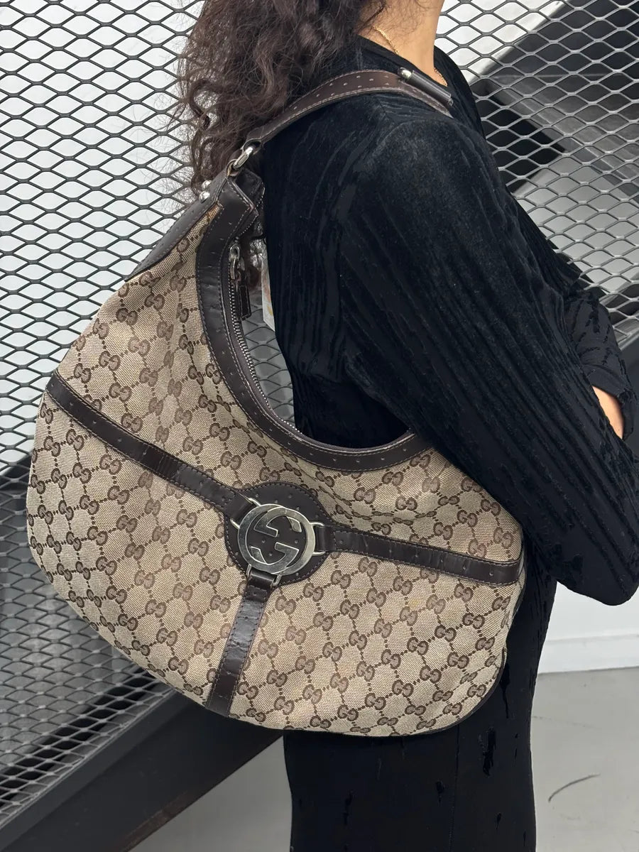 Gucci Brown Canvas GG Monogram Interlocking G Shoulder Bag rzNPmlvS 2