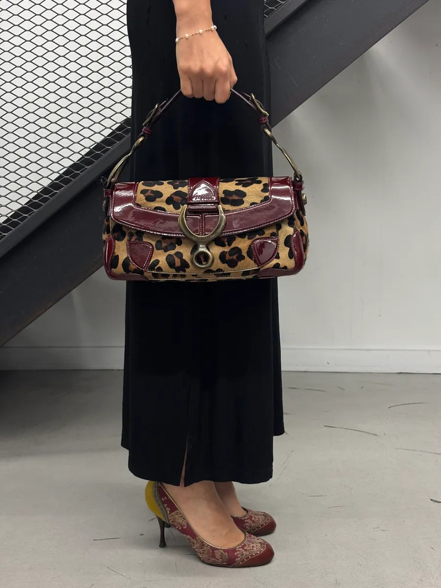 2000s Cesare Paciotti Leopard Calf Hair Ring Hardware Shoulder Bag qSHnsvSP 2