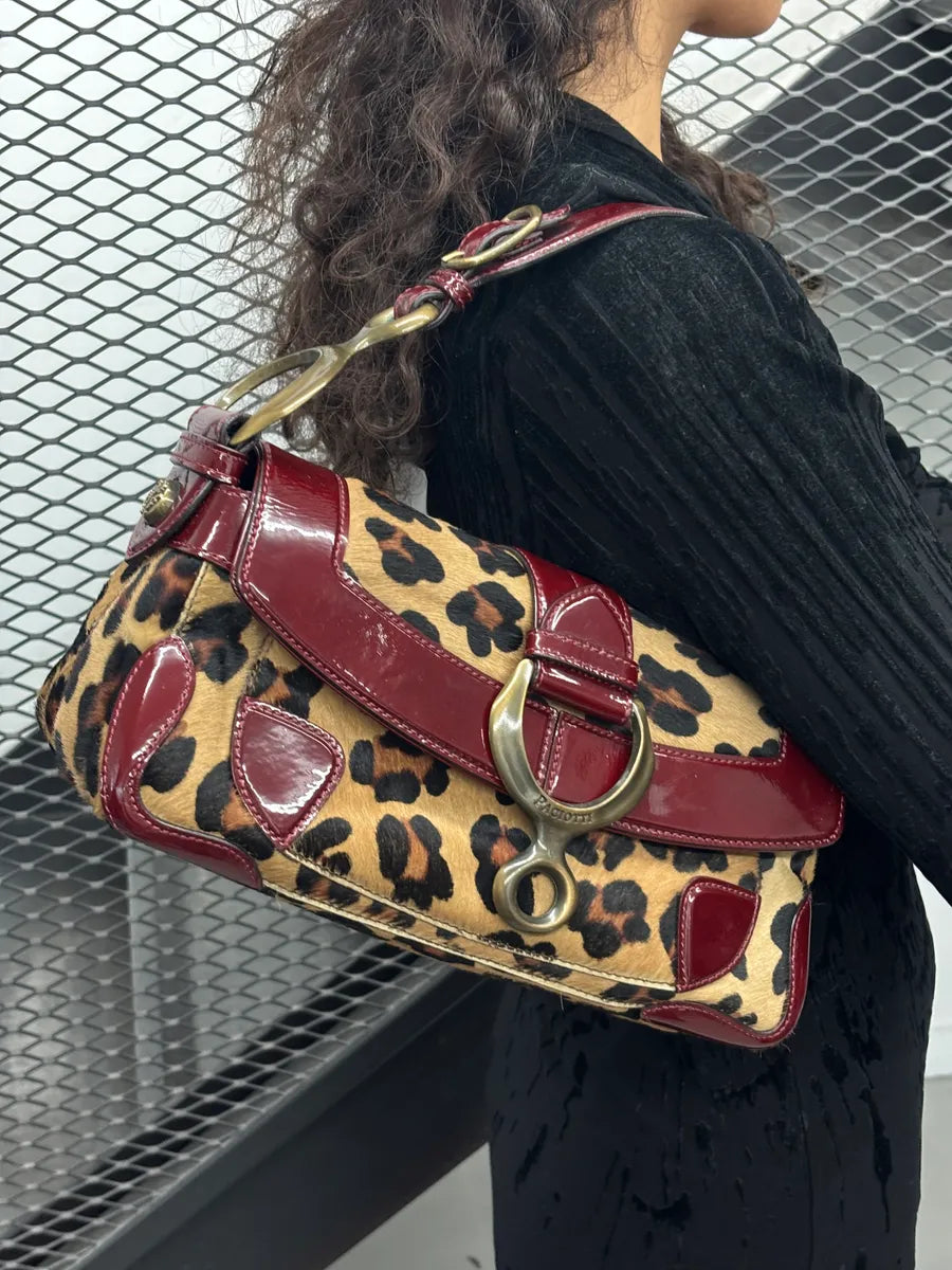 2000s Cesare Paciotti Leopard Calf Hair Ring Hardware Shoulder Bag qSHnsvSP 3
