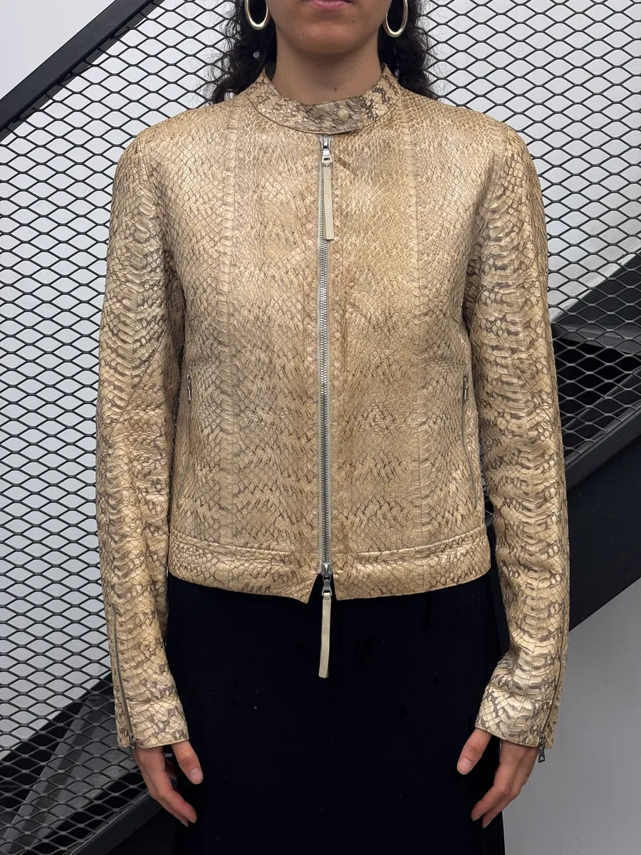 SS2000 Prada Beige Python Moto Zip-Up Leather Jacket zVxgegAv 1