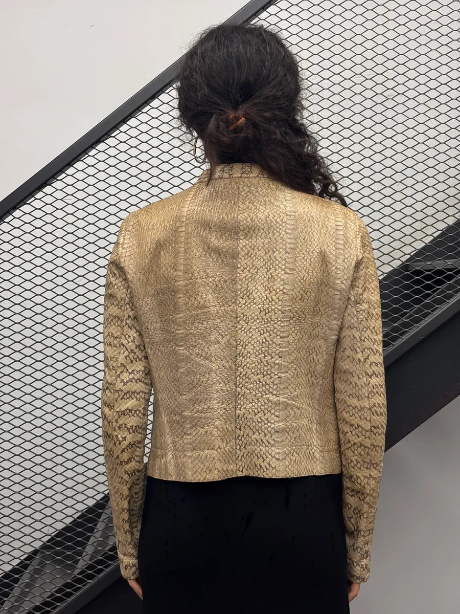 SS2000 Prada Beige Python Moto Zip-Up Leather Jacket zVxgegAv 2