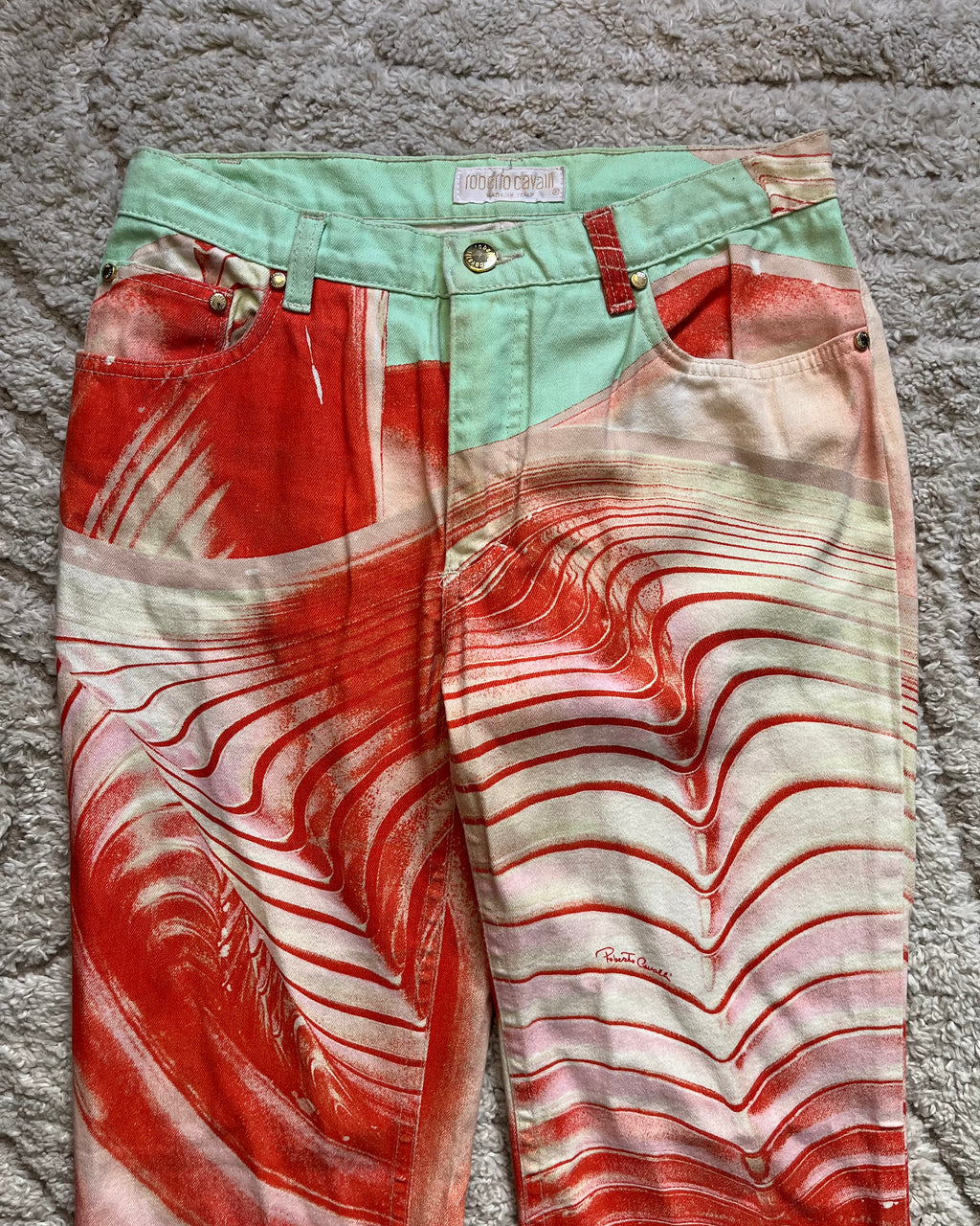 SS01 Roberto Cavalli Cherry Spiral Bones Pants