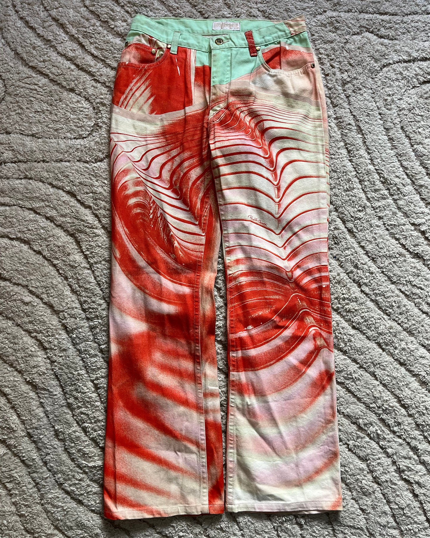 SS01 Roberto Cavalli Cherry Spiral Bones Pants (S)