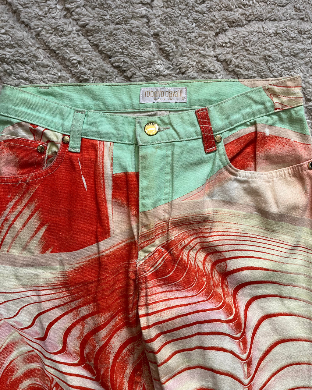 SS01 Roberto Cavalli Cherry Spiral Bones Pants