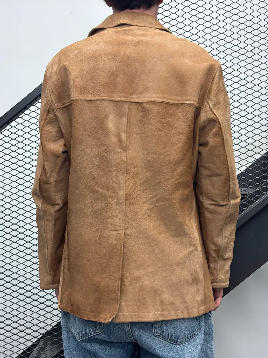 AW1996 Prada Camel Pony Hair Leather Single-Breasted Jacket UtBRyARk 2
