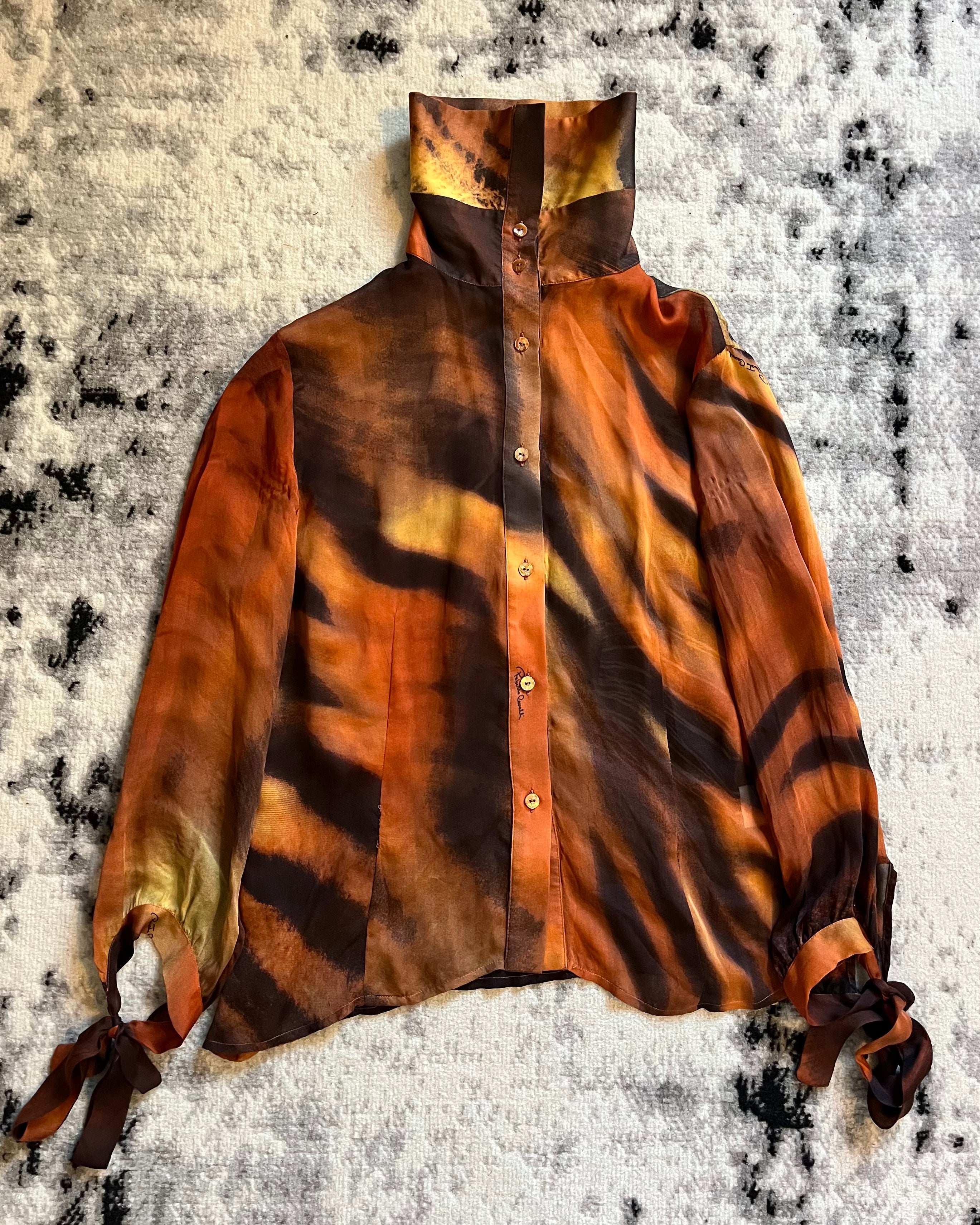 FW00 Roberto Cavalli 虎橙色衬衫 (XS/S)