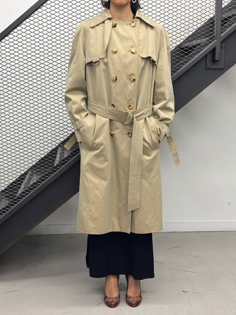 1970s Yves Saint Laurent Beige Squirrel Fur-Lined Double-Breasted Trench Coat FudbhCrX 0