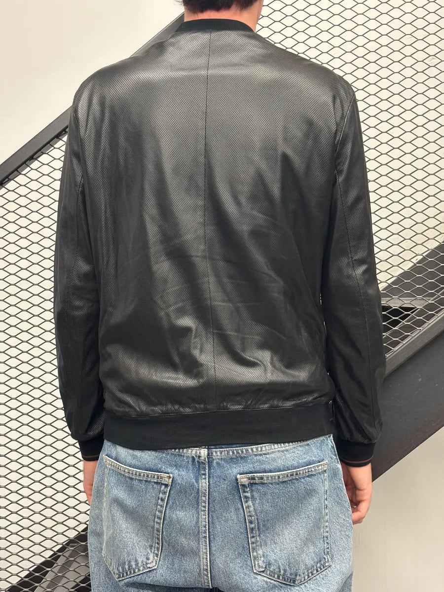 2000s Gucci Black Leather Perforated Bomber Jacket YfhNnvpi 2