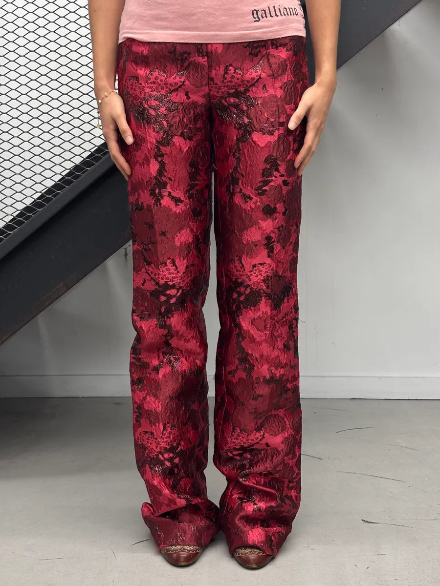 SS2015 Dsquared2 Red Floral Jacquard Metallic Waistband Pants kNmjwiuq 0